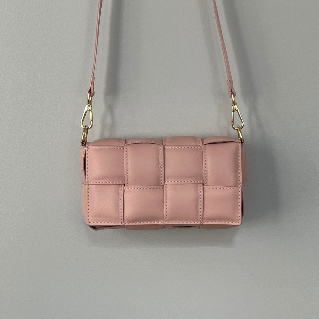 Small Woven Leather Bag - Pink
