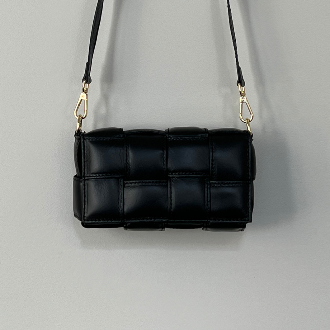 Small Woven Leather Bag - Black