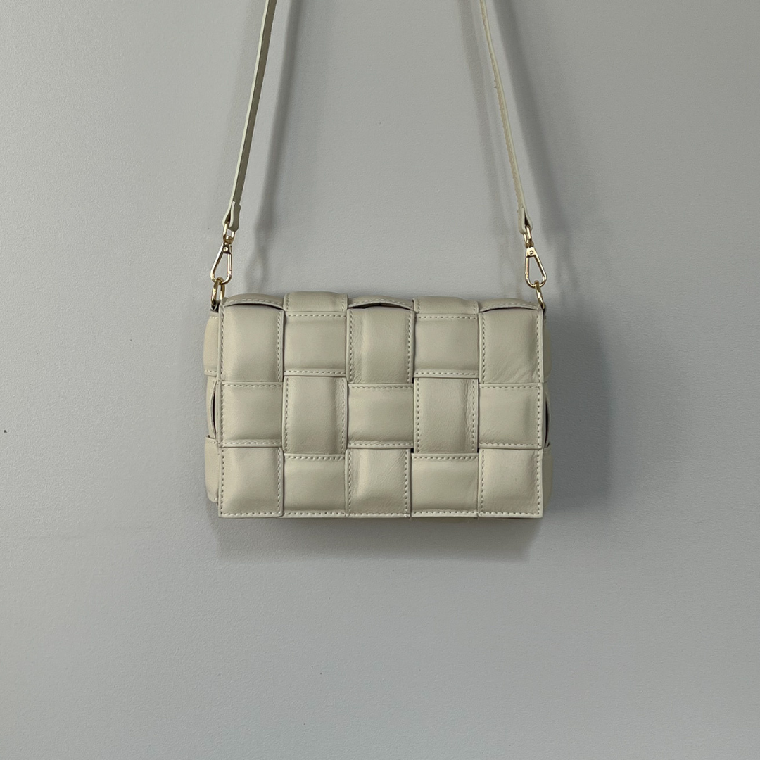 Large Woven Leather Bag - Cream