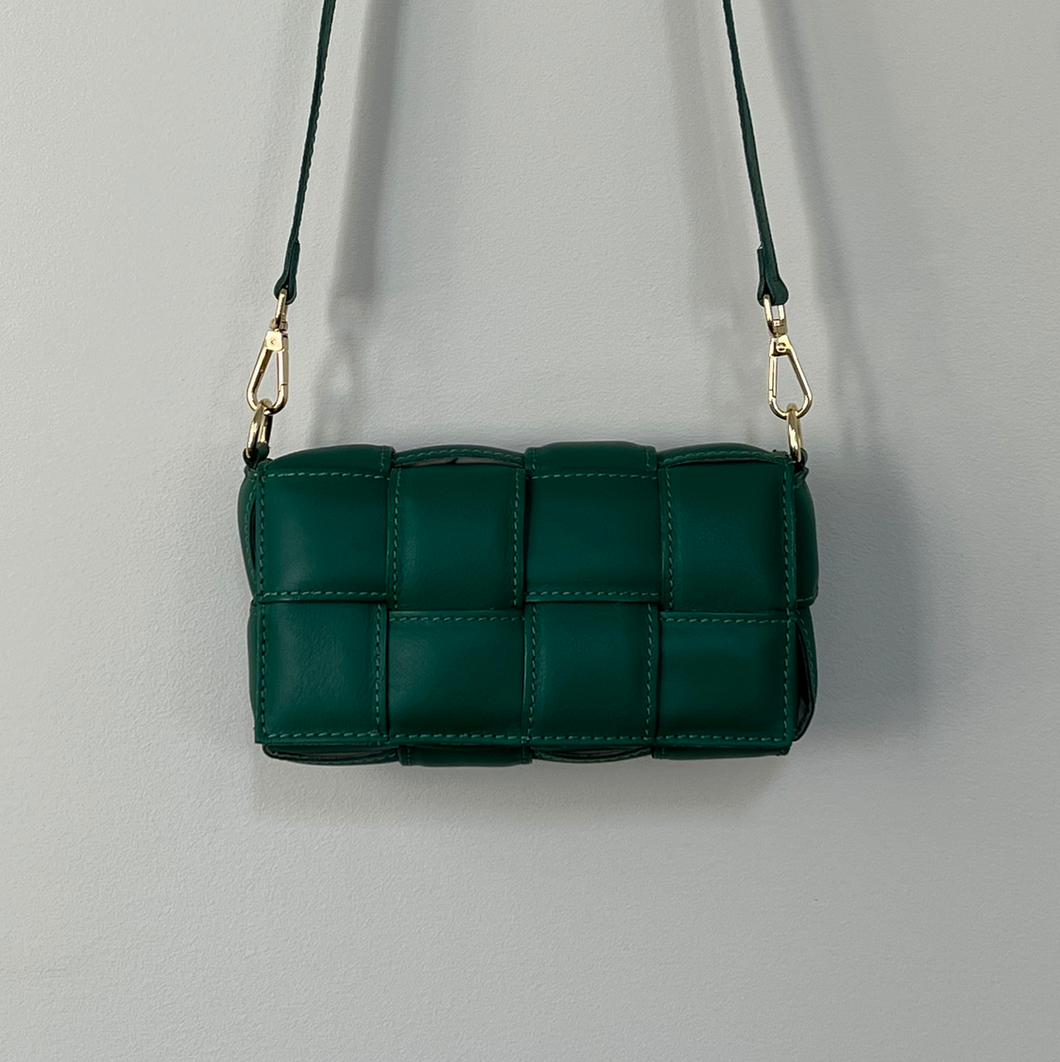 Small Woven Leather Bag - Green