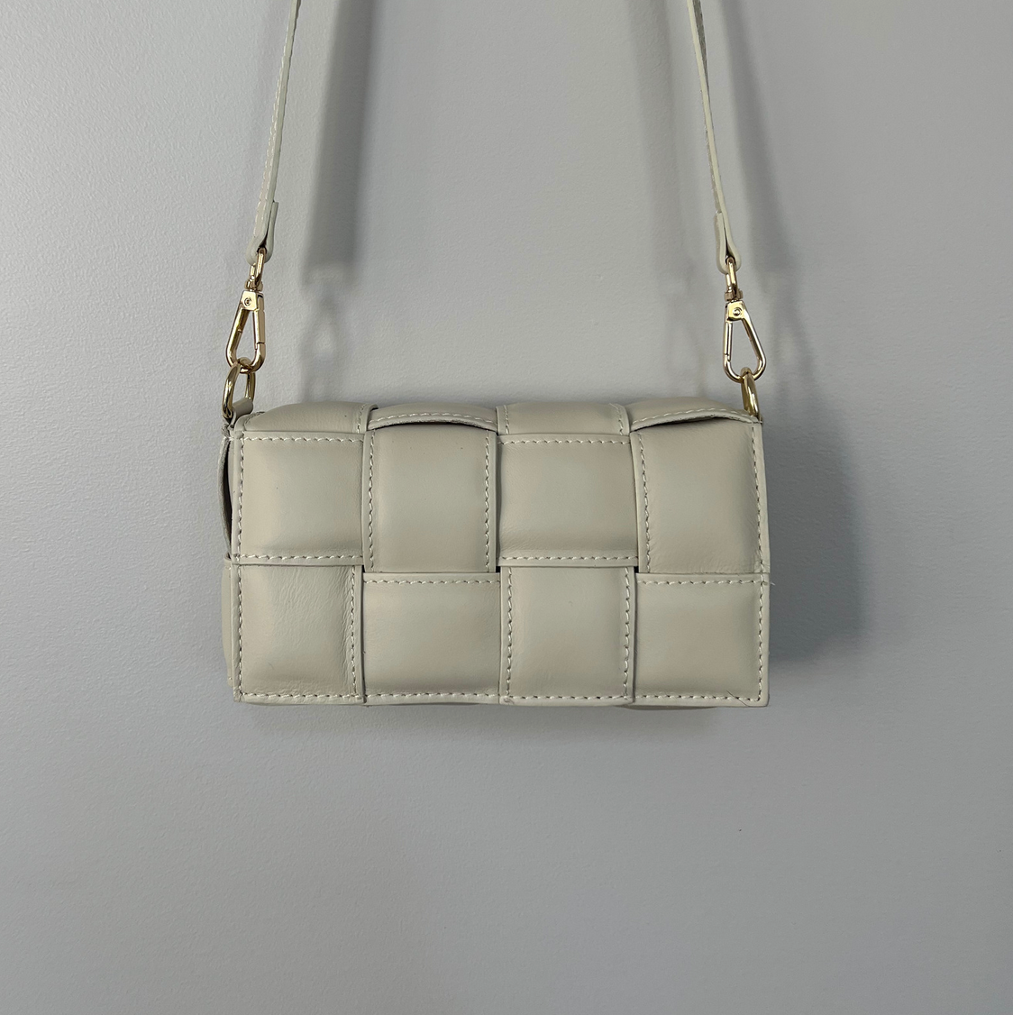 Small Woven Leather Bag - Cream